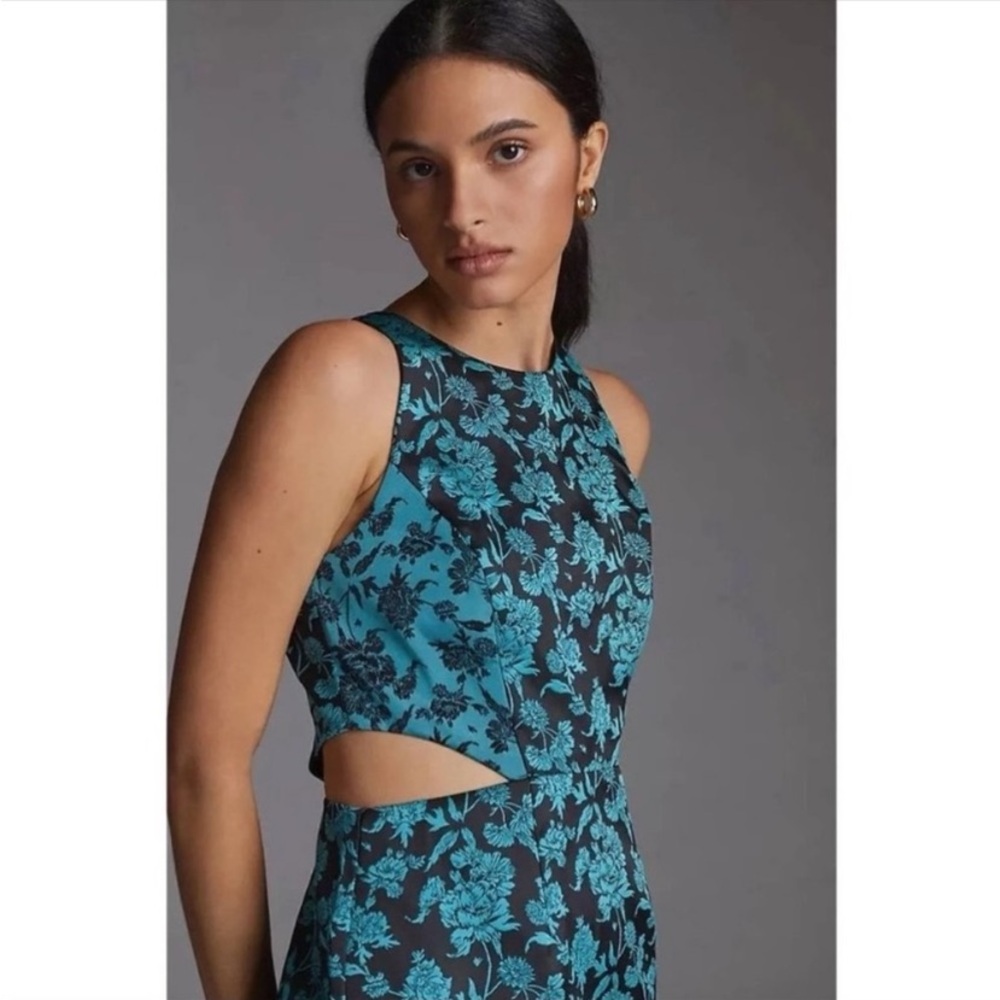 Hutch Anthropologie Floral Whimsigoth Jacquard Cut-Out Mini Dress Teal Black 80